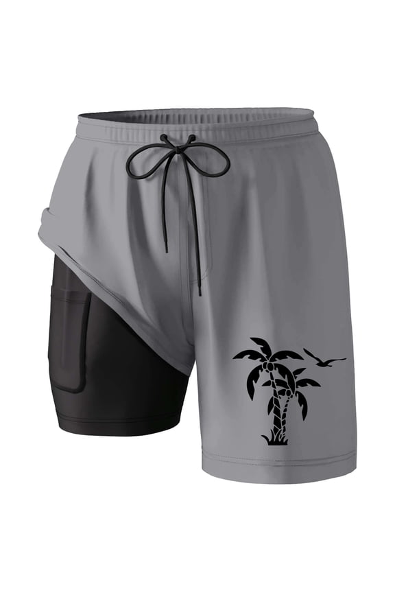 5 Inch Swim Trunks Men Compression Quick Dry Gradient Swimming Trunks Soft Compression Liner Stretchy Upf Beach Swimwear,XL,Grey-C