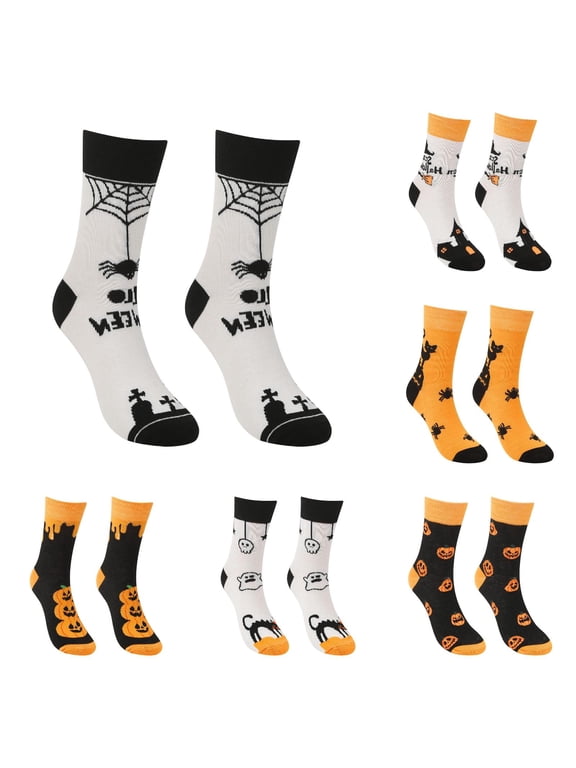 6 Packs Halloween Socks Women,Halloween Pumpkin Witch Novelty Crew Socks Mid Calf Length Casual Costume Party Dress Up For