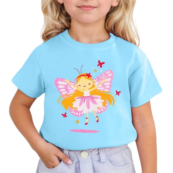 YAYUBA Baby Girl Blouses Letter Graphic Printed Crewneck Back To School Short Sleeve T Shirt Top Funny Pullover Tops Preppy T-Shirts Toddler To Big Kid Sizes, 8-9 Years, Sky Blue