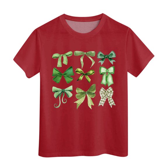 YAYUBA Baby Girl Shirt Solid Color Crewneck Back To School T Shirt Comfortable Vacation Tops Preppy Kids Summer Clothing, 4-5 Years, Red