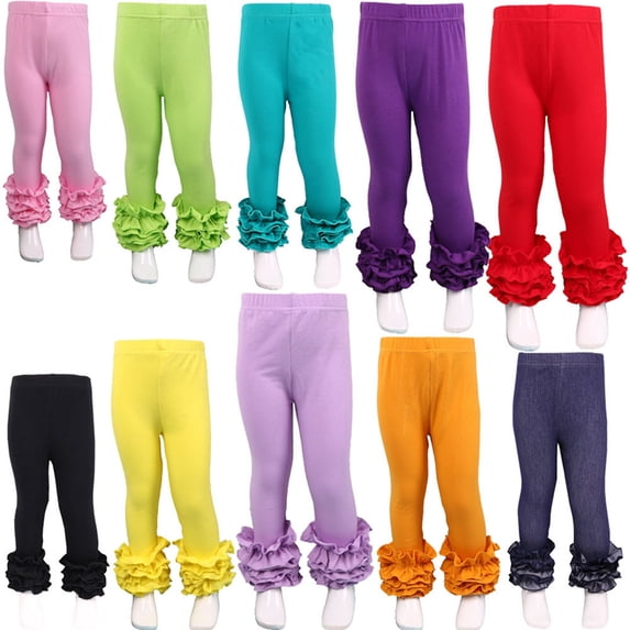 YAYUBA Baby Toddler and Little Girls Cotton Ruffle Leggings, Pink, 7-8 Years