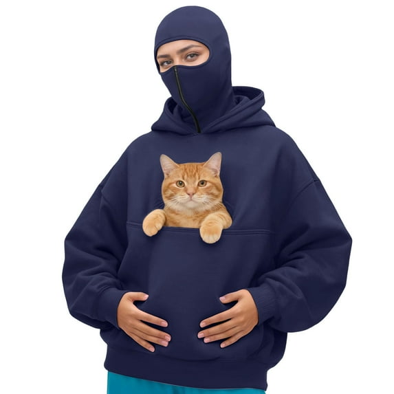 YAYUBA Balaclava Hoodies Women Pet Pouch Sweatshirt With Built In Balaclava Double Layer Hoodie Cat Dog Pouch Carriers Pullover,Navy,XXL