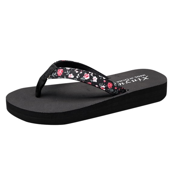 YAYUBA Beach Sandals For Woman Black,Women's Fashion Color Diamond Butterfly Flip Flops Casual Wedge Slippers