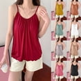 thumbnail image 1 of YAYUBA Beige Tank Tops for Women Women's Solid Round Neck Suspender Loose Vest Pajama Pullover Tank Top Cute Trendy Going Out Tops, 1 of 5