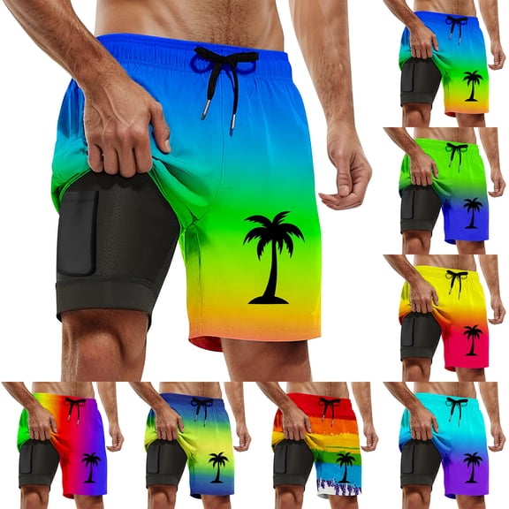 YAYUBA Big and Tall Swim Trunks for Men 2 In 1 Compression Liner Quick Dry Breathable Soild Color Mens Bathing Suits Comfy Stretch Lined Beach Bathing Suit Beach Board Shorts