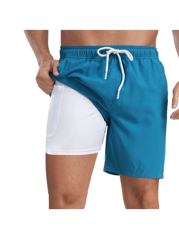 Big and Tall Swim Trunks for Men 5x Stretchy Quick Dry High Elastic Waist Comfortable Anti-Chafe Swimming Shorts with Compression Liner Light Upf Beach Swimwear,M,g-Blue