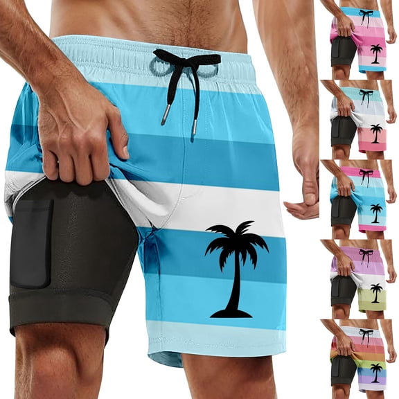 YAYUBA Big and Tall Swim Trunks for Men 6xl 2 In 1 with Compression Liner Stretchy Quick Dry Breathable Gradient Board Shorts Light Stretch Lined Summer Beach Swimwear