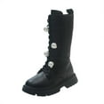 thumbnail image 1 of YAYUBA Black Girls Mid Calf Boots Lace up Side Zipper Lug Sole Platform Low Heel Leather Fashion Combat Boots for 11.5-12 Years, 1 of 9