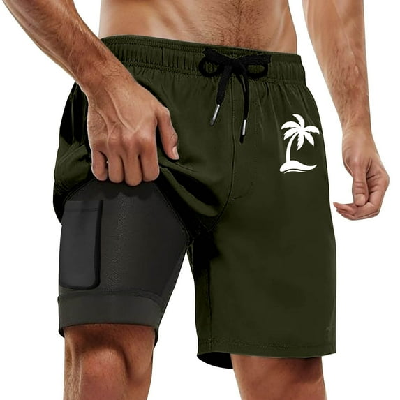 YAYUBA Black Swim Trunks Men Long 2 In 1 Compression Liner Stretchy Quick Dry Breathable Solid Swim Shorts Men Comfy Stretch Lined Beach Funny Beach Pool