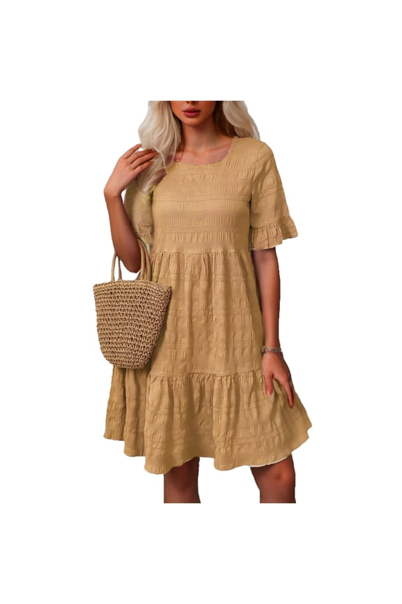 Boho Womens Clothing Winter Women Dresses Polka Dot Flounce Hem Smock Dress Vacation Flowy Maxi Dresses