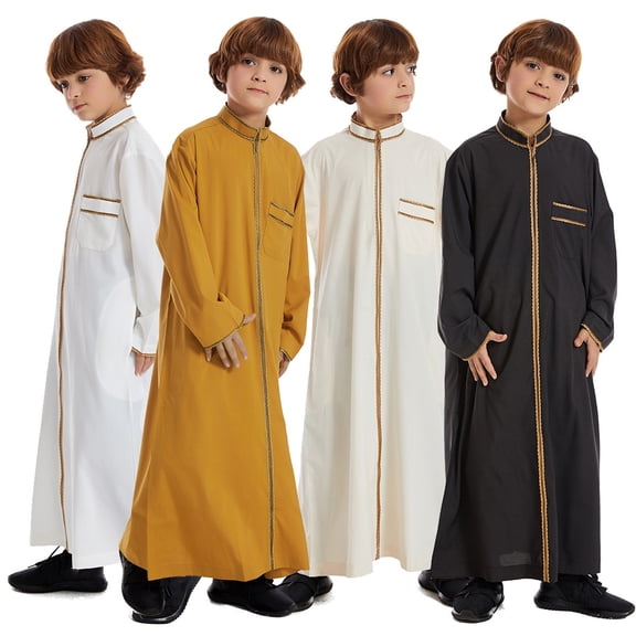 YAYUBA Boy's Saudi Arabic Long Sleeve Robe Ramadan Dress Middle East Clothing
