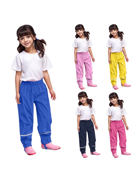 Boys Girls Reflective Water Proof Rain Pants Lightweight Rainwear, Hot Pink, 5-6 Years
