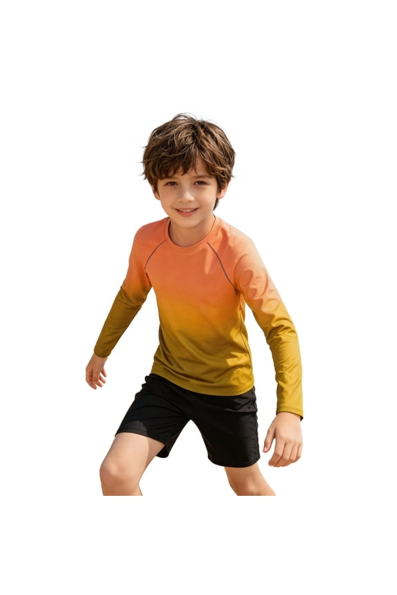Boys Girls UPF 50+ Rash Guard Neon Swim Shirts UV Sun Protection Long Sleeve Swimwear for Kids Slim Fit Size Little Boys, Orange