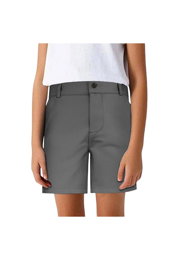 Boys Golf Shorts Stretch School Uniform Quick Dry Flat Front Dress Chino Pockets, Grey, 9-10 Years