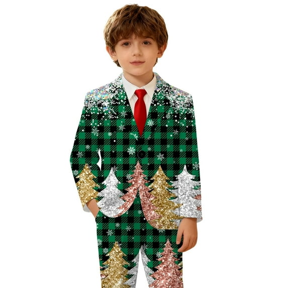 YAYUBA Boys Jacket Christmas Suit for Boy Christmas Festive Print Jacket For Kids And Christmas Toddlers Elegant Party Wear Coat With Classic Design For Holiday Celebrations And