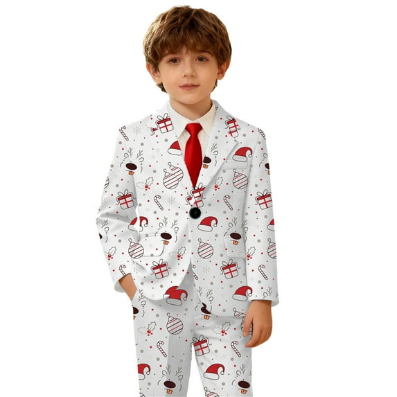 YAYUBA Boys Jacket Christmas Suit for Boy Christmas Kids Print Jacket For Boys And Girls ChristmasFestive Holiday Party Coat With Stylish Design For School Events And Family Gatherings