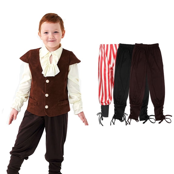 YAYUBA Boys Kids Medieval Ankle Pants Renaissance Viking Pirate Costume Lace Up Tapered Banded Gothic Trousers, Pink, 2-4 Years