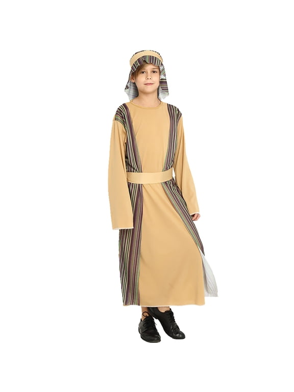 Boys Saint Joseph Set for Kids Saint Robe with Headpiece Waist Rope Outfit for Biblical Dress Up Role Play Party Wear