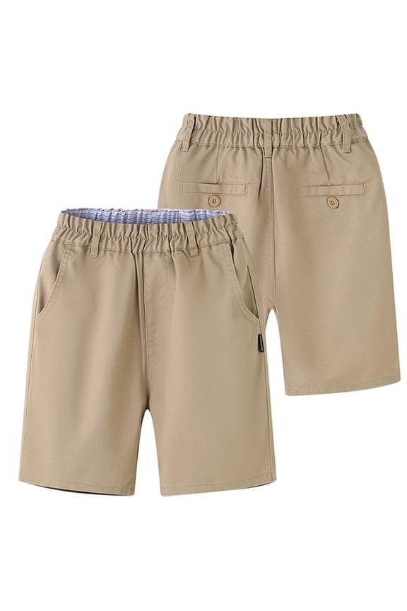 Boys Stretch Pull On Chino Shorts Kids School Uniform Youth Shorts, Khaki, 17-18 Years