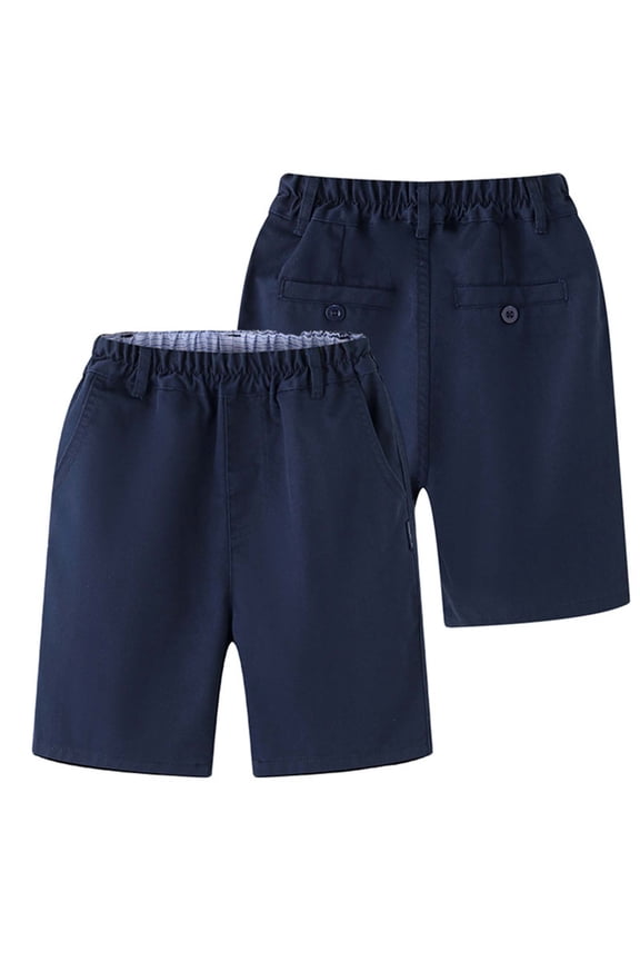 Boys Stretch Pull On Chino Shorts Kids School Uniform Youth Shorts, Navy, 13-14 Years