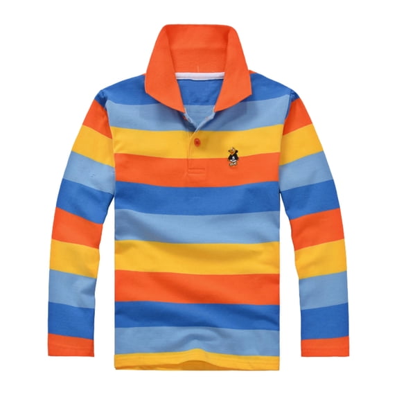 YAYUBA Boys Stripe Polo Shirt Cotton Lapel Collar Tops Kids Long Sleeve Preppy Shirt Casual Button Back To School Uniform Shirts Size 12-13 Years, Sky Blue