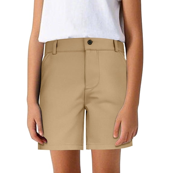 YAYUBA Boys' Uniform School Shorts Straight Fit Stretch Dressy Kids Shorts Elastic Waist with Pockets, Khaki, 9-10 Years