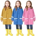 thumbnail image 1 of YAYUBA Children's Boys Girls Button Rain Jacket Hooded Windproof Raincoat Kids Long Sleeve Hoodie Trench, Hot Pink, 10 Years, 1 of 9
