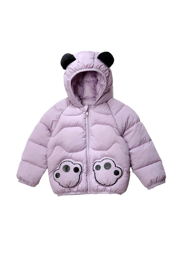 Children's Padded Jacket With Panda Print Ears Matching Hooded Jacket for Boys And Girls Size 12-18 Months, Purple