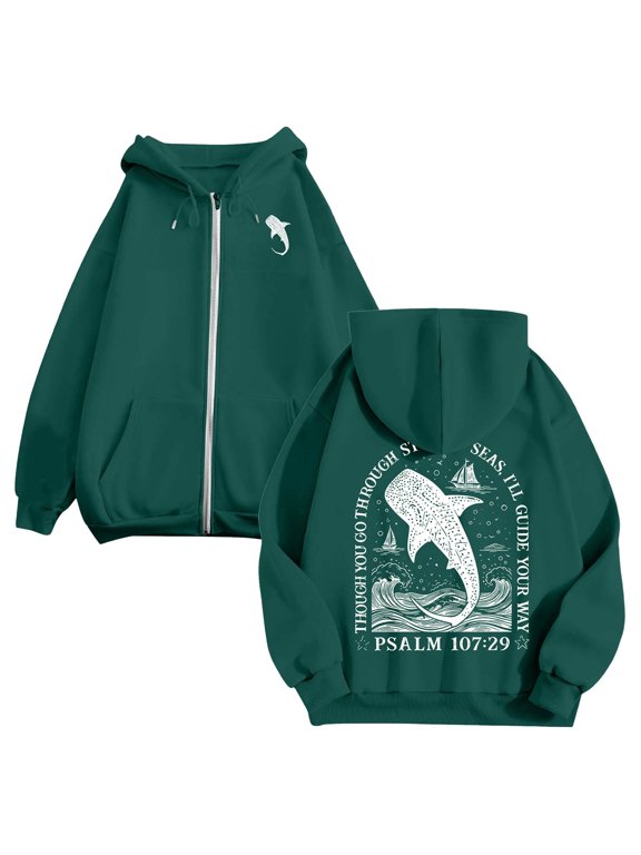 Christian Hoodies for Women Graphic Sweatshirt Zip Up Hoodie Lined Long Sleeve Jacket Streetwear Top Jesus Faith Bible Verse Pullover Size L, Dark Green