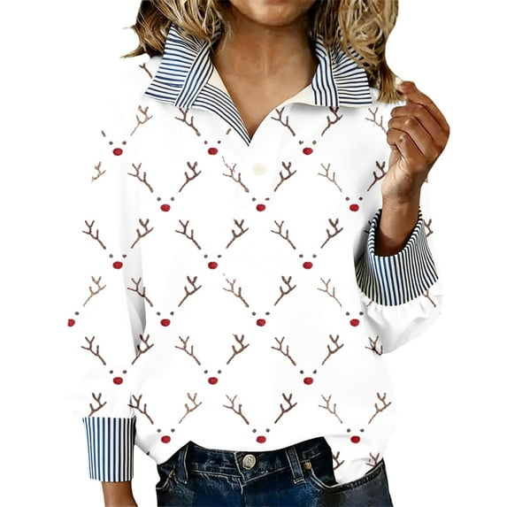 YAYUBA Christmas Shirts for Women 2025 V Neck Button Up Long Sleeve Tops Collared Shirts Xmas Tree Snowflake Clothes