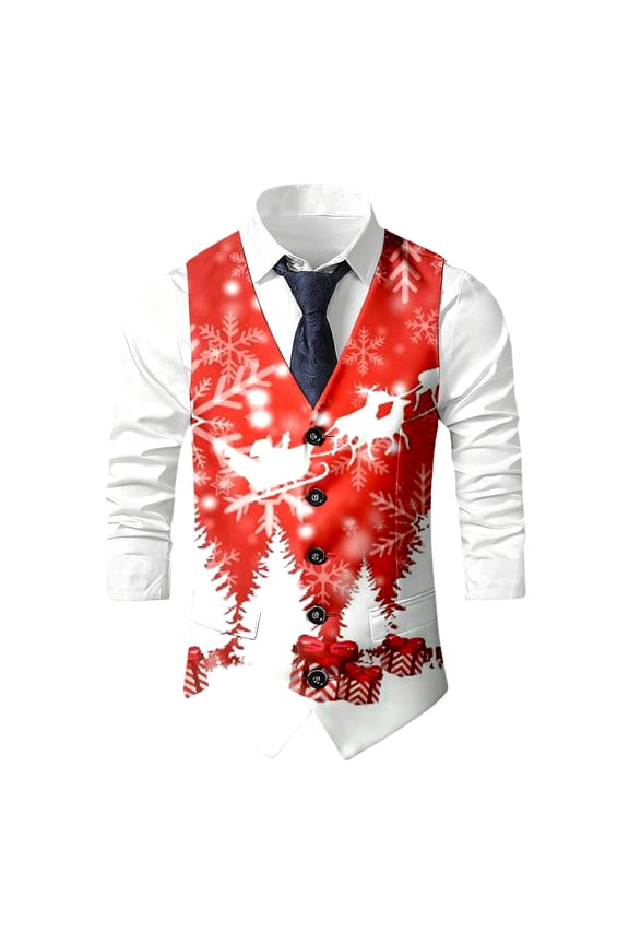 Christmas Vest Mens Snow/snowman/christmas Tree Red/green Holiday Waistcoat Set Christmas Sleeveless Outerwear for Wedding and Party,L