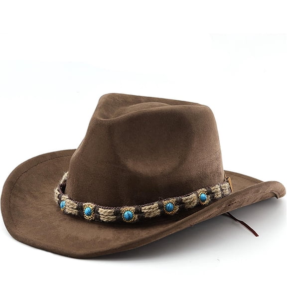 YAYUBA Cowboy Hat Men Women with Ribbon Cowgirl Western Hat Cowboy Hats for Women,Brown