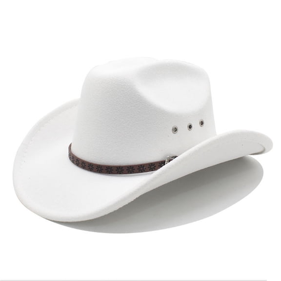 YAYUBA Cowboy Hat Men Women with Ribbon Cowgirl Western Hat Cowboy Hats for Women,White