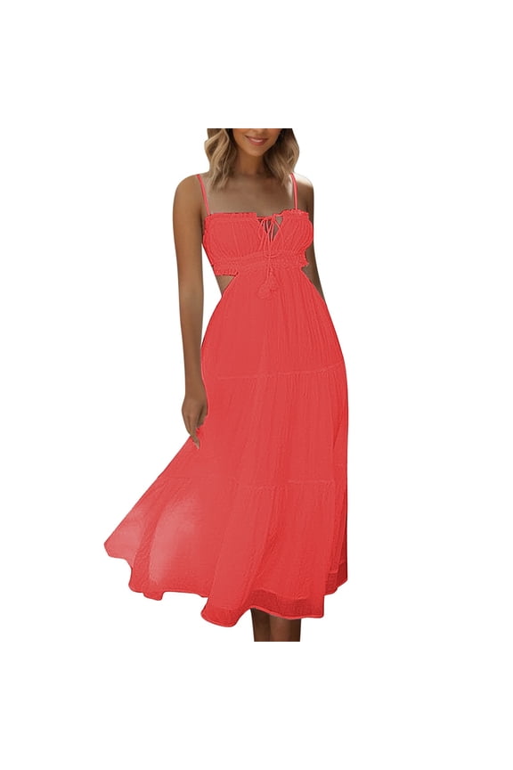 Cruise Dress Women's Comfortable New V Neck Sleeveless Solid Color Panel Large Swing Long Fashion Casual Dress Maxi Beach Dress Sundress