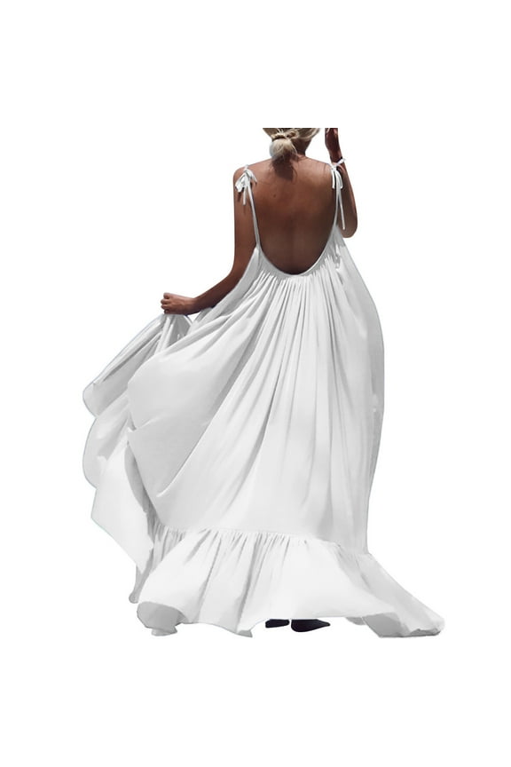 Cruise Dresses for Women Boho Maxi Solid Sleeveless Long Backless Dress Evening Party Beach Dress Tropical Dresses for Women