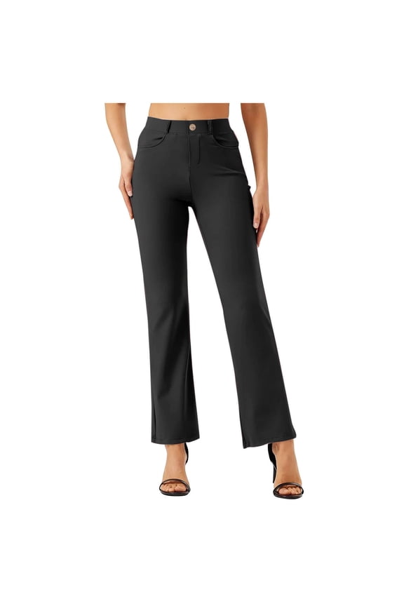 Dress Pants Women Business Casual Petite Work Trousers Button Stretchy Lightweight Pull On Office Slacks with Pockets