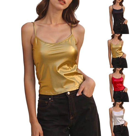 YAYUBA Dressy Tops for Women Two Tone Sleeveless Camisole Top Glossy Performance Wear Fashionable Strapless Bustier for Stage Outfits Casual Summer Clothes 2026