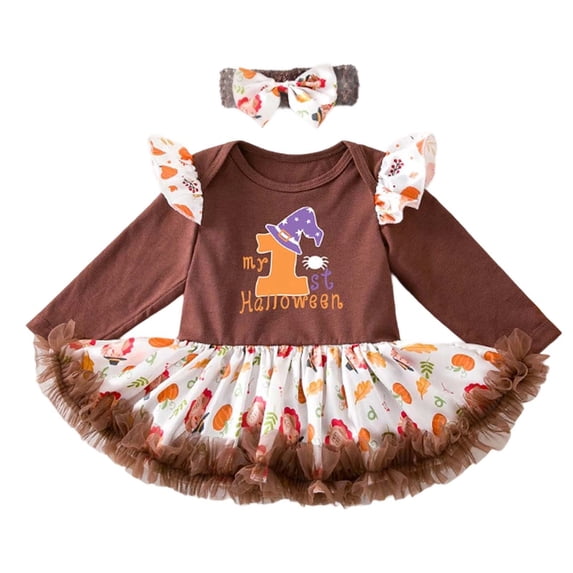 YAYUBA My First Halloween Baby Girl Set Adorable Pumpkin Long Sleeve Dress and Shoes 3 Piece Outfit for Toddler Party Holiday Celebration for 3-6 Months