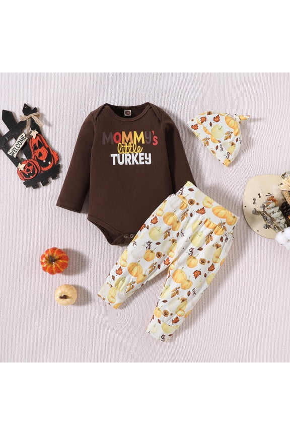 My First Thanksgiving Baby Boy Outfit My First Thanksgiving Baby Girl Boy Outfit Long Sleeve Turkey Letter Print Romper Bodysuit Tops Pumpkin Pants Hat 3pcs Clothes Set