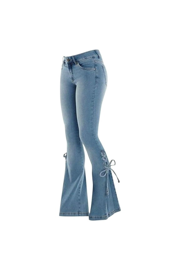 Flare Jeans for Women Crossover High Waisted Flare Jeans for Women Bell Bottom Jeans with Belt for Women Stretch Wide Leg Jeans Flare Leggings with Pockets Trendy Yoga Pants