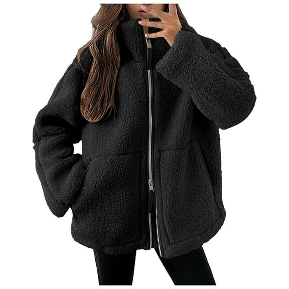 YAYUBA Jackets for Women Oversized Plaid Long Sleeve Hooded Jacket Fall Winter Casual Warm Outwear