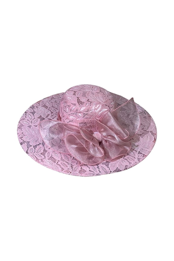 French Lace Wide Brim Sun Hat Foldable Beach Hat With Chic & Fashionable Summer Sunhat,Pink