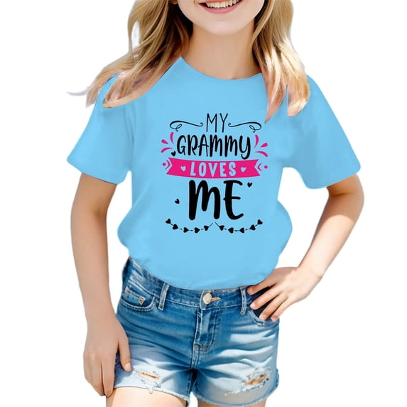 YAYUBA Girl 6t Shirts Graphic T-Shirts Round Neck Back To School Short Sleeve T-Shirt Comfy Funny Tees Preppy Kids Summer Clothing, 8-9 Years, Blue