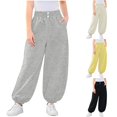 thumbnail image 1 of YAYUBA Girl's Balloon Pants Baggy Sweatpants Lantern Trousers Wide Leg Elastic Waist School Joggers Cotton Lounge Pants, Grey, 1-2 Years, 1 of 5