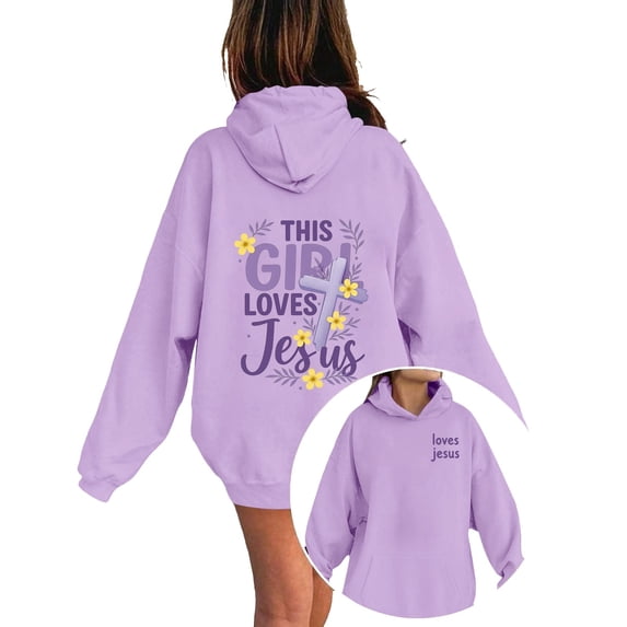 YAYUBA Girl's Christian Graphic Hoodie God Jesus Loves Me Hoodies for Kids Faith Religious Hooded Sweatshirts Pullover Tops 10-11 Years Purple