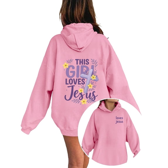 YAYUBA Girl's Christian Graphic Hoodie God Jesus Loves Me Hoodies for Kids Faith Religious Hooded Sweatshirts Pullover Tops 4-5 Years Pink