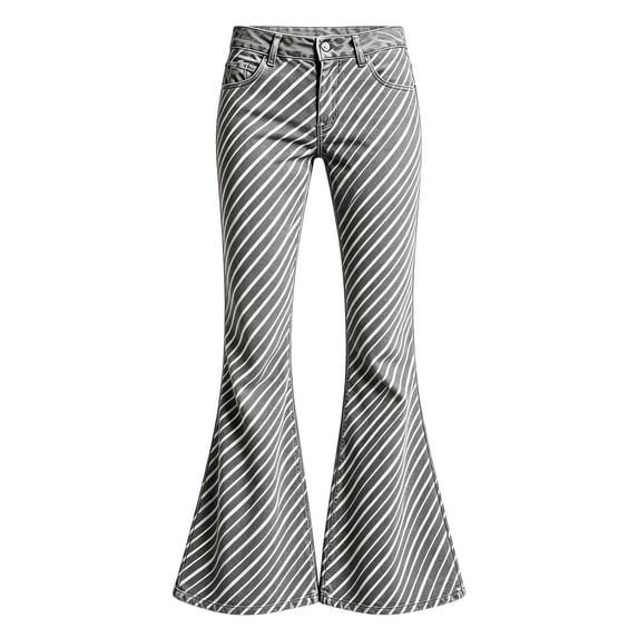 YAYUBA Girl's Flare Pants High Waist Bell Bottom Pants Bootcut Casual Pants Kids Print Stretch Hippie Pants 15-16 Years Grey