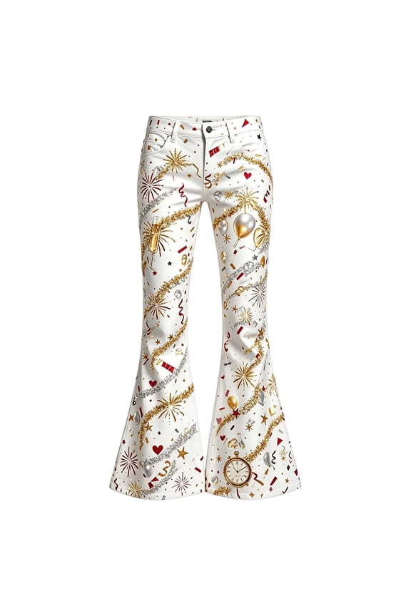 Girl's Flare Pants High Waist Bell Bottom Pants Bootcut Casual Pants Kids Print Stretch Hippie Pants 5-6 Years Gold