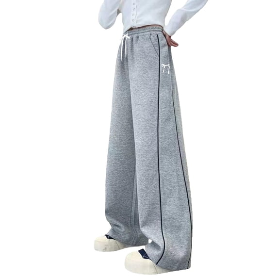 YAYUBA Girls Baggy Sweatpants - High Waist Wide Leg Design with Side Stripes, Soft Track Pants for Kids 5-14 Years, Grey, 14-15 Years