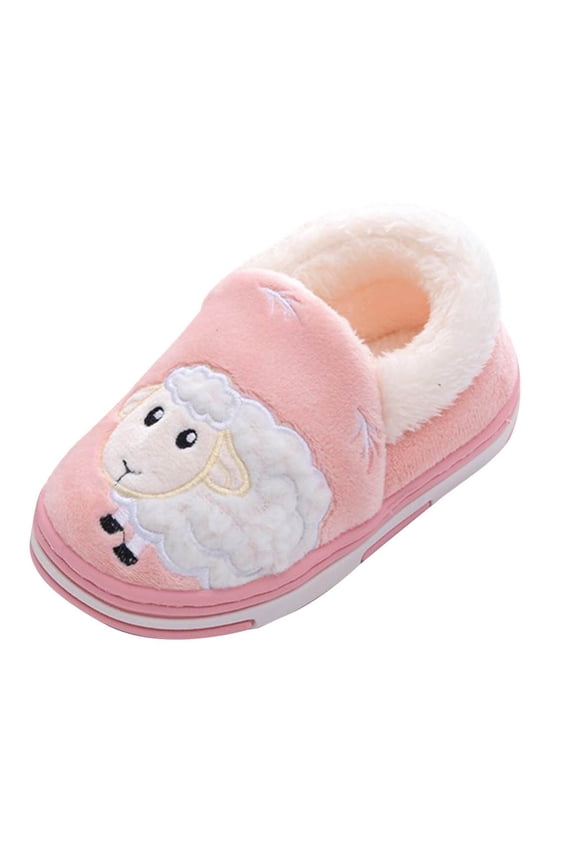 Girls Bedroom Slippers Size 11 Kids,Baby Girls Cute Lamb Embroidery Cartoon Non- Warm Indoor Slippers Soft Sole Sneakers,4.5-5 Years,Pink
